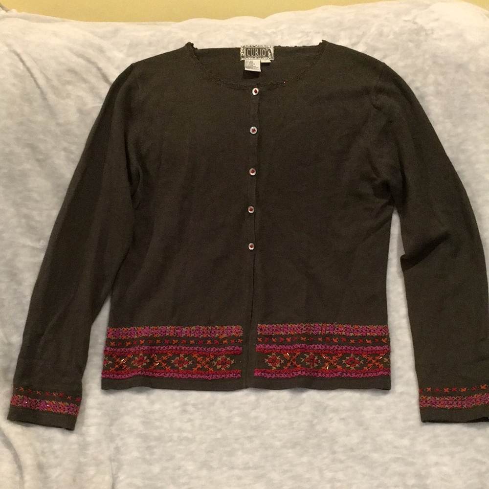 Fall Jeweled Toned Vintage Cardigan Sweater Beaded Embroidered medium Resale